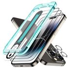 ESR Armorite Screen Protector Set for iPhone 14 Pro, Ultra-tough Tempered Glass, Flawless Fit Tray, 3-Pack with 1 Set of Individual Camera Lens Protectors