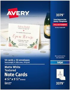 Avery Printable Note Cards with Envelopes, 4.25" x 5.5", Textured White, 50 Blank Note Cards for Inkjet Printers (03379)