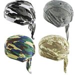 GUIFIER 4 PCS Outdoor Sports Head Wrap Quickly Dry Skull Caps Cycling Bandana Under Helmet Headband Pirate Hat Bandana Cooling Helmet Liner Beanie Cycling Motorcycle Biker Cap for Men Women (Camo)