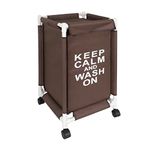 HOKIPO Oxford Fabric Laundry Basket With Wheels | Laundry Hamper with Lid Cover | Rolling Laundry Clothes Basket Trolley, 65x35x35 cm, Brown (AR-4030)