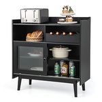 COSTWAY Buffet Sideboard, Wooden Wine Storage Cabinet with 2 Sliding Tempered Glass Doors, Pull-out Wine Rack & Adjustable Shelf, Floor Pantry Cupboard for Kitchen, Dining Room, Living Room