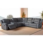 UR livingroom Big Sectional Couches for Living Room Faux Leather Manual Reclining Sectional Sofa with 5 Seats, 2 Consoles, 4 Cup Holders, Grey