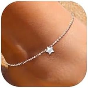 ChicSilver Ankle Bracelets for Women Sterling Silver Star Womens Anklet Dainty Beach Anklets for Women