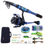 Sougayilang Fishing Rod and Reel Combos - Carbon Fiber Telescopic Fishing Pole - Spinning Reel 12 +1 BB with Carrying Case for Saltwater and Freshwater Fishing Gear Kit(Blue 6.89ft-3000)