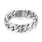 JewelryWe Men's Bracelet Large Heavy High Polished Stainless Steel Biker Curb Chain(Silver)