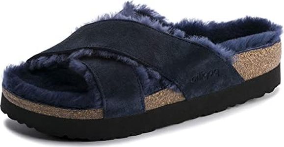 Birkenstock Women's Papillio, Daytona Platform Shearling Slide, Navy, 7.5 UK
