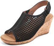Rockport Women's Briah Perf Sling Wedge Sandal, Black Nubuck, 8.5 M US
