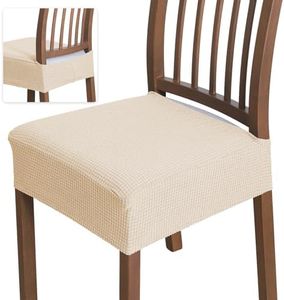 FORCHEER Water Resistant Dining Chair Seat Covers for Dining Room Chairs Set of 6, Stretch Jacquard Removable Washable Chair Seat Slipcovers Protector Rear-Covered, Beige