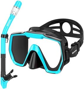 EMSINA E8 Freedom HD Dry Snorkel Set,Panoramic Wide View,Anti-Fog Scuba Diving Mask,Professional Snorkeling Gear(SkyblueBlackX2)