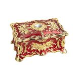 Feyarl Vintage Two- Layer Rectangle Trinket Jewelry Box Rings Earrings Treasure Case Organizer Storage Keepsake Ornate Box for Birthday Woman Girl Gift (Red) 7.1 x 4.7 x 3.1