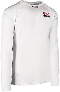 S A Company Mens Performance Long Sleeve Shirt with Sunglasses Loop | UPF 50+ Sun Protection, Moisture Wicking, 4-Way Stretch | White | Fins & Stripes | M