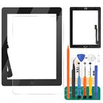 For IPad 3 Touch Screen Digitizer Glass Replacement,For iPad 3 3rd Gen A1416 A1403 A1430 Touch Display Panel Repair Parts Kit,with Tempered Glass+Tools+Home Button(Not include LCD) (Black)