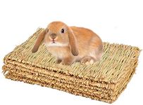 CAMITER 4 Pack Woven Bed Mat for Rabbits, Grass Mat Bedding Nest for Rabbit Bunny Chew Toys Woven Bed Mat for Guinea Pig Parrot Chinchilla Squirrel Hamster Cat Dog and Small Animal