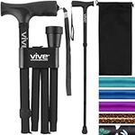 Vive Folding Cane - Lightweight Foldable Walking Stick for Men & Women - Adjustable & Durable for Portable Travel- Collapsible Balancing Mobility Aid - Sleek Ergonomic & Comfortable Handles (Black)