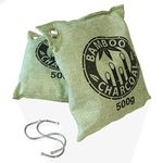 Rupshnok Bamboo Air Purifying bags - Pack of 2 Green 500g Large Natural Odorless Charcoal Activated Carbon Linen Deodorizer bags - Complete with 2 Metal S-Hooks for Hanging Air Freshener