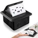 Hoolerry Pop up Floor Outlet Floor Kit Waterproof Electrical Outlet Cover Box with 4.8A USB A & Type C Charge and 20 Amp Tamper Resistant Outlet Receptacle Box for Countertop Office Home (Black)