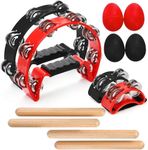 Eorbow 12 Pcs Tambourines for Adults, Hand Held Half Moon Tambourine with Foot Tambourine Wood Rhythm Sticks and Egg Shakers, Double Row Metal Jingles Hand Percussion Instrument Set for Party