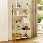 YITAHOME 5 Tiers Gold Bookshelf, Modern Wide Bookcase, Large Book Rack, Storage Rack Shelves in Bedroom/Living Room/Home/Office, Books Holder Organizer for Books, Gold