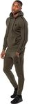 Enzo Mens Full Tracksuit Set Striped Pullover Hoodie Casual Hoody Top Fleece Joggers Gym Jogging Bottoms (Khaki, M, m)