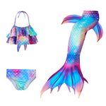 PALAY® Mermaid Tail Swimming Suit 3Pcs Set, Cute Swimsuit for Girls Mermaid Princess Swimwear Costume Bathing Bikini Suit for Girls 4-7 Years Old (4-5 Years)