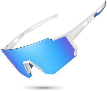 STORYCOAST Polarized Sports Sunglasses for Men Women,Driving Fishing Cycling Mountain Bike Sunglasses UV400 Protection White Frame-Ice Blue Mirror Lens