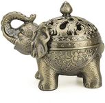 K COOL Metal Backflow Incense Holder Elephant Cone Coil Incense Burner Ash Catcher with Lid, Aromatherapy Ornament Home Office Decoration for Indoor Outdoor (Bronze)