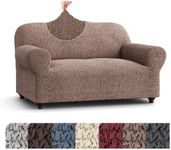 Mamma Mia Covers Loveseat Slipcover - Oversized Chair Cover - Stretch Couch Cover - Cushion Love Seat Sofa Cover - 1-Piece Form Fit Washable Protector - Mille Righe Collection - Camel