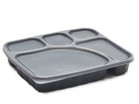 Adaamya®- 5 Compartment 25 Sets - Microwave Dish wash Safe Meal Tray with lid Cover Set of 25pc Plates for Dinner Lunch Unbreakable BPA Free Food Grade Plastic Black (5 Compartment)