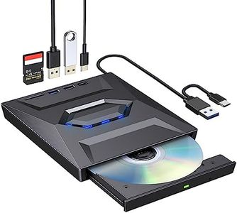 ROOFULL External CD DVD Drive Player CD Burner with USB 3.0/USB-C Ports Hub and SD Card Reader, Portable CD DVD ROM +/-RW Optical Disk Drive Writer for Laptop PC Windows 11/10, Mac, Linux Computer