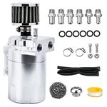 Universal Baffled Oil Catch Can 300ml Aluminum Polish Oil Separator Catch Can Kit Reservoir Tank with Breather Filter & 3/8" Fuel Line/6 Fittings/Necessary Accessories,Silver