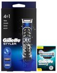 Gillette Men Fusion Proglide 4-In-1 Styler For Trimming Shaving Beard Edging Body Hair Trimming & Mach 3 Shaving Blades- Pack Of 6 (Cartridges)