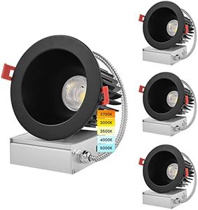 LUXRITE 4 Inch LED Recessed Lighting with Junction Box, 18W, CRI 90, 5 Color Selectable 2700K-5000K, 1500 Lumens, Regressed LED Downlight, 40° Beam, Dimmable, Wet Rated, IC Rated - Black (4 Pack)