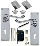 Discount Hardware UK - Victorian Door Handles Internal for Interior Doors, Internal Door Handles with Lock, Silver Door Handles or Chrome Door Handles Set Internal Door Lock with Key (Lock Door Pack)