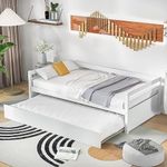 Giantex Daybed with Trundle, Twin Daybed Frame with Wooden Slat Support, Easy Assembly, No Box Spring Needed, Daybed Frame for Living Room Guest Room Children Room, White