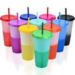 PALUDO 10 Pcs Reusable Plastic Tumblers with Lids & Straws, 24OZ Colour Changing Cups, Iced Coffee Cup Party Tumbler Set Travel Cups for Kids Adults Party Smoothie Cup Travel Mugs