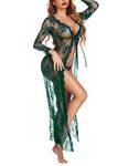 Avidlove Sexy Lingerie Robe for Women Sexy Long Babydoll Sheer Bridal Nightwear Lace Chemise (Green, Medium)