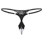 CHICTRY Mens Shiny Metallic Lingerie Low Rise Bulge Pouch G-String Thongs Bikini Briefs Underwear 4# Black M