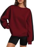 Zeagoo Women Color Block Striped Sweatshirt Oversize Pullover Tops Loose Fit Sweaters Long Sleeve Shirt Casual Fall Outfits Y2K Clothes 2024 Wine Red Large