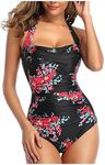 Generic Womens One Piece Swimsuit Tummy Control Swimming Costume Slimming Monokini Push Up Swimwear Vintage Ruched One Piece Swimsuit Bikini Bathing Suits