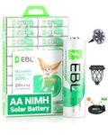 EBL AA Rechargeable Batteries for Outdoor Solar Lights 20 Counts, Pre-Charged Performance AA Batteries for Solar Garden Lights, TV Remotes, Flashlight