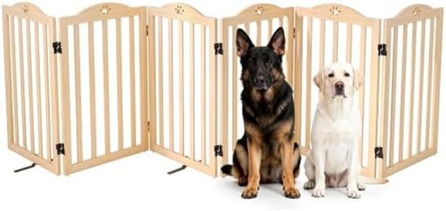 Oapety Wooden Dog Gate Indoor, 31.5" H Foldable Freestanding Doggy Gate, No-Painted Portable Puppy Fence for Doorways Stairs Hallways, 6 Panels