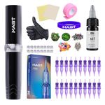Mast Tattoo Kit P10 Pro Wireless Tattoo Pen Machine Gun,2-10V Adjustable,Pro Tattoo Needles Cartridges Black Ink for Eyebrow Eyeliner Lips and Fine Line Work Black