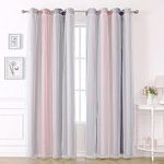 KAHEAUM Blackout Curtains for Bedroom Living Room Nursery Kids Girls,2 Panel 52 x 63 inch Drop White Voile Net Curtains for Windows,Soundproof Thermal Insulated Curtains Eyelet Pink Grey Curtains Set