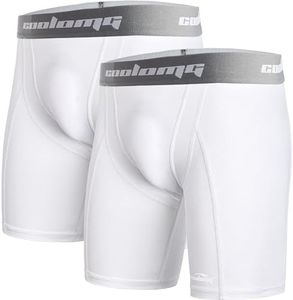 COOLOMG Youth Boys Compression Shorts with Cup Pocket, NO Cup for Baseball Football Lacrosse,White M,2-Pack