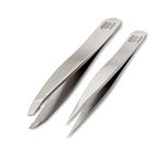 Regine Switzerland | Combo Pack Splinter Tip and Slant Tip Tweezers | 100% Handmade | Surgical Grade Stainless Steel | Professional Precision Eyebrow and Hair Remover | World's Best Tweezers