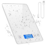 ORIA Kitchen Scale, Digital Food Scale, USB Rechargeable and with Waterproof Glass Body, Kitchen Weighing Scale, High Accuracy Multifunctional Food Scale Target in Grams, Ounces, and Liquid, White