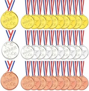 PLULON 60 Piezas Medallas de Ganador de Plástico Medallas de Premio de Bronce Dorado y Plateado para Niños Premios de Ganador con Cintas el Cuello Favor de Fiesta en el Aula Premios del Día Deportivo