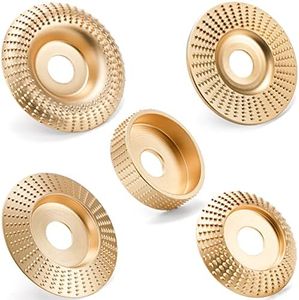 Hedume Set of 5 Wood Carving Disc for 4" or 4 1/2" Angle Grinder with 7/8" Arbor, Grinding Wheel Shaping Disc for Wood Cutting, Grinding Shaping Sculpting Disc for Wood