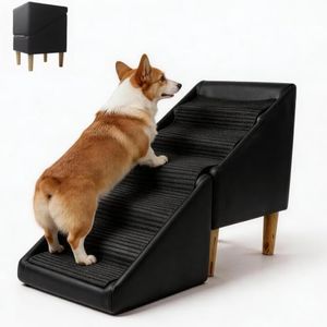 Foldable cat Dog Stair Step ramp 22in H for high Bed Furniture, Black