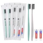 Hotel Toothbrush Set,60Pack Travel Toothbrush Set Individually Wrapped Disposable Toothbrushes and Toothpaste for Hotel,Homeless,Nursing Home,Charity(Apricot+Green)